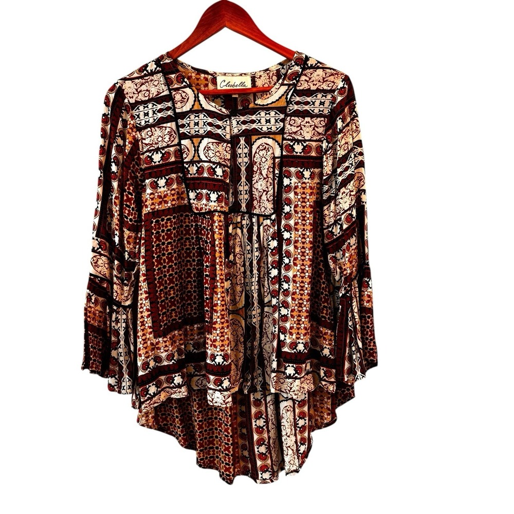 Cleobella Tunic Top Womens Size S Boho Peasant Patchwork Tassel Beach Festival